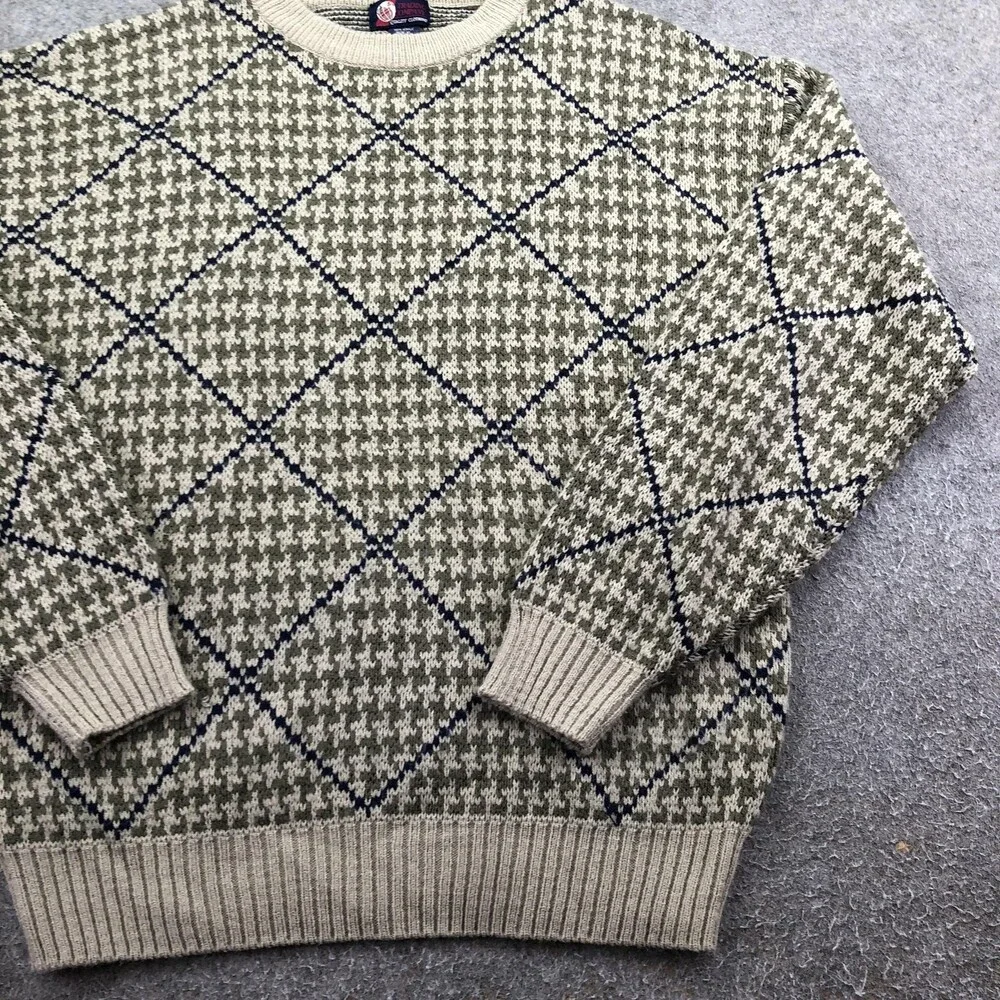 Vintage Trading Company Sweater Mens XL Green Argyle Crewneck Pullover Korea